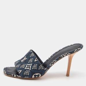 Pre Owned Louis Vuitton Blue 1854 Monogram Canvas Slide Sandals Size 38