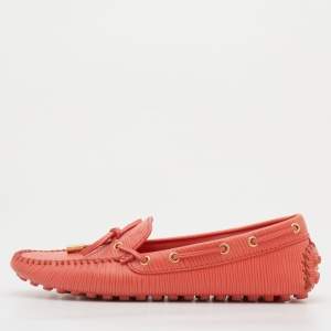 Louis Vuitton Orange Epi Leather Bow Slip On Loafers Size 37