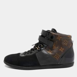 Louis Vuitton Black/Brown Suede, Patent Leather and Monogram Canvas Move Up Sneakers Size 38