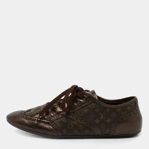 Louis Vuitton Metallic Brown Leather and Monogram Canvas Low Top Sneakers Size 40