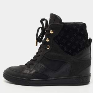Louis Vuitton Black Leather and Nubuck Wedge Sneakers Size 35 