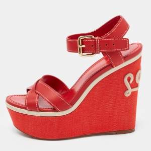 Louis Vuitton Red Leather  Platform Ankle Strap Sandals Size 36