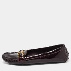 Pre Owned Louis Vuitton Burgundy Patent Leather Oxford Loafers Size 38