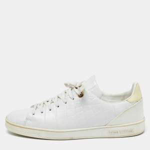 Louis Vuitton White Croc Embossed Leather Frontrow Sneakers Size 40 