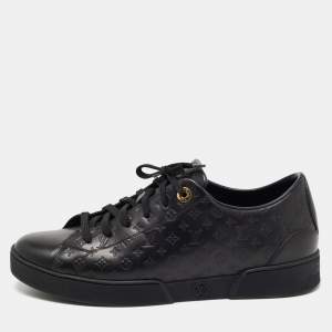 Louis Vuitton Black Monogram Embossed Leather Low Top Sneakers Size 39.5