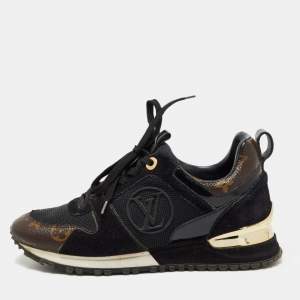 Louis Vuitton Black/Brown Mesh and Monogram Canvas Run Away Sneakers Size 36