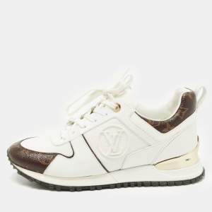 Louis Vuitton White/Brown Monogram Canvas and Leather Run Away Sneakers Size 37