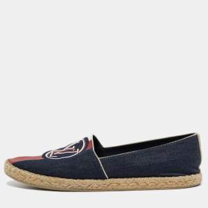 Pre Owned Louis Vuitton Navy Blue Denim Postcard Espadrilles Flats Size 39