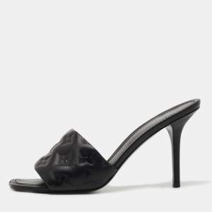 Louis Vuitton Black Monogram Embossed Leather Revival Slide Sandals Size 40