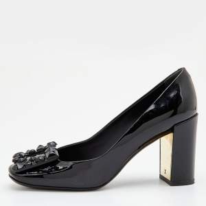 Louis Vuitton Black Patent Leather Block Heel Pumps Size 36