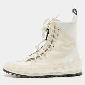 Louis Vuitton White/Cream Suede and Leather High Top Sneakers Size 38.5