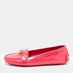 Pre Owned Louis Vuitton Pink Patent Leather Oxford Loafers Size 38