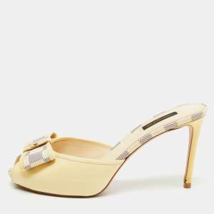 Louis Vuitton Yellow/Cream Patent Leather Mules Size 38.5