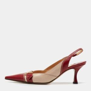 Louis Vuitton Red/Beige Leather Slingback Pumps Size 38 