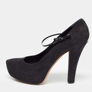 Pre Owned Louis Vuitton Black Nubuck Leather Mary Jane Platform Pumps Size 40