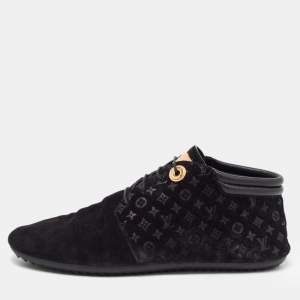 Louis Vuitton Black Monogram Suede Lace Up Sneakers Size 38