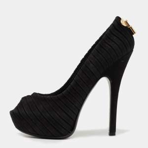 Louis Vuitton Black Pleated Suede Oh Really! Peep Toe Pumps Size 36.5