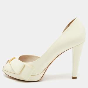 Louis Vuitton Off White Patent Leather Bow Peep Toe D'orsay Pumps Size 40