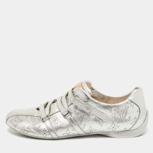 Louis Vuitton Metallic Silver Monogram Leather Sneakers Size 40