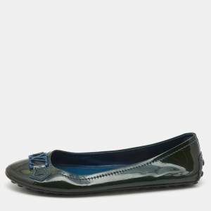 Louis Vuitton Dark Green Patent Oxford Ballet Flats Size 38.5