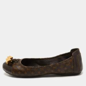 مملوكة مسبقًا Louis Vuitton Brown Leather and Monogram Canvas Lovely Scrunch Ballet Flats Size 39