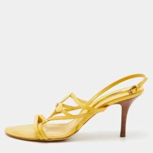 Louis Vuitton Yellow Patent Leather Strappy Slingback Sandals Size 38.5