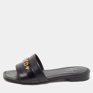 Louis Vuitton Black Leather Embellished Flat Slides  Size 36