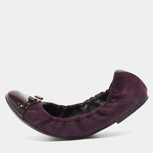 Pre Owned Louis Vuitton Purple Suede and Patent Leather Elba Scrunch Ballet Flats Size 38
