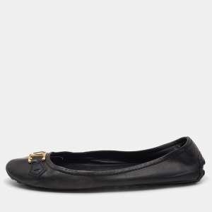 Pre Owned Louis Vuitton Black Leather Oxford Ballet Flats Size 41