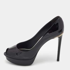 Louis Vuitton Black Leather Eyeline Platform Peep Toe Pumps Size 38