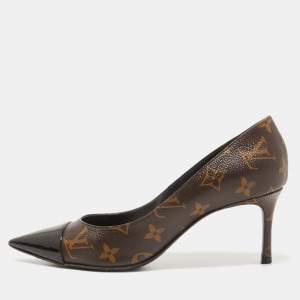 Louis Vuitton Brown Monogram Canvas and Patent Cherie Pumps Size 37