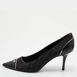 Pre Owned Louis Vuitton Black Monogram Mini Lin Canvas and Leather Raquel Pointed Toe Pumps Size 41