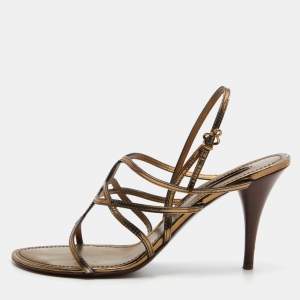 Louis Vuitton Metallic Gold Leather Strappy Sandals Size 42