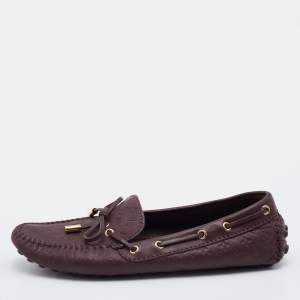 Pre Owned Louis Vuitton Aube Monogram Empreinte Leather Gloria Flat Loafers Size 38