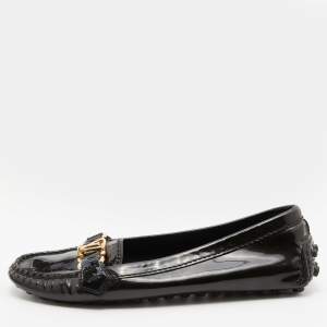 Pre Owned Louis Vuitton Green Patent Leather Oxford Slip On Loafers Size 37