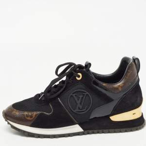 Louis Vuitton Black/Brown Leather, Mesh and Monogram Canvas Run Away Sneakers Size 37.5