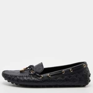 Louis Vuitton Black Monogram Empreinte Leather Gloria Loafers Size 38.5