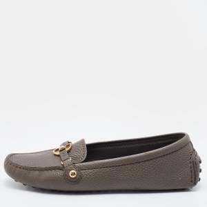 Pre Owned Louis Vuitton Grey Leather Loafers Size 37.5