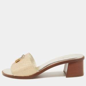 Louis Vuitton Gold Python Lock It Slide Sandals Size 38