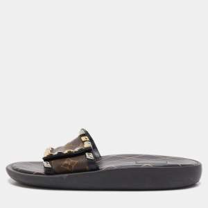 Louis Vuitton Monogram Canvas and Studded Leather Eldorado Slides Size 38