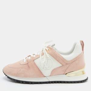 Louis Vuitton Pink/White Suede, Mesh and Leather Run Away Low-Top Sneakers Size 37