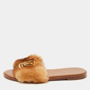 Louis Vuitton Brown/Beige Fur Lock It  Sandals Size 36
