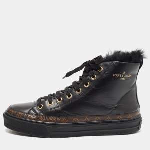 Louis Vuitton Black Monogram Canvas and Leather High Top Sneakers Size 36.5