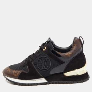 Louis Vuitton Black/Brown Mesh and Monogram Canvas Run Away Sneakers Size 38