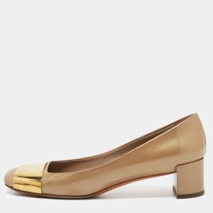 Pre Owned Louis Vuitton Olive Green Patent Leather Block Heel Pumps Size 37