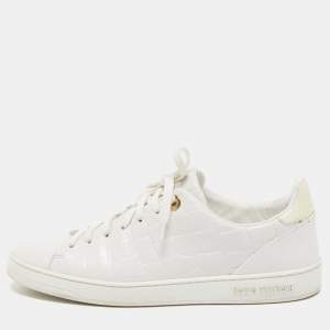 Louis Vuitton White Croc Embossed Leather Frontrow Sneakers Size 38.5