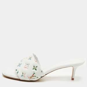 Louis Vuitton White Monogram Embossed Leather Revival Slide Sandals Size 41