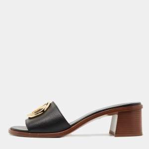Louis Vuitton Black Leather Lock It Slide Sandals Size 40