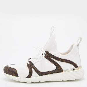 Louis Vuitton White/Brown Neoprene and Leather Aftergame Lace Up Sneakers Size 39