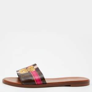 Louis Vuitton Brown Monogram Canvas Summer Trunks Flat Slides Size 39.5